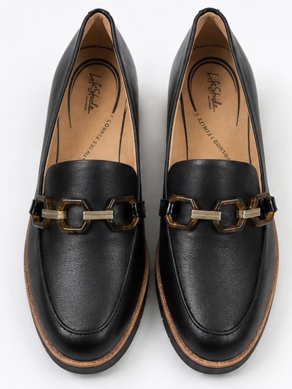 Life Stride Women Shoes  Leather Slip-On Loafers with Chain Accent 10 Wide